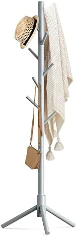 Wooden Coat Rack Stand with 8 Hooks Pine 3 Adjustable Coat Standing Tree