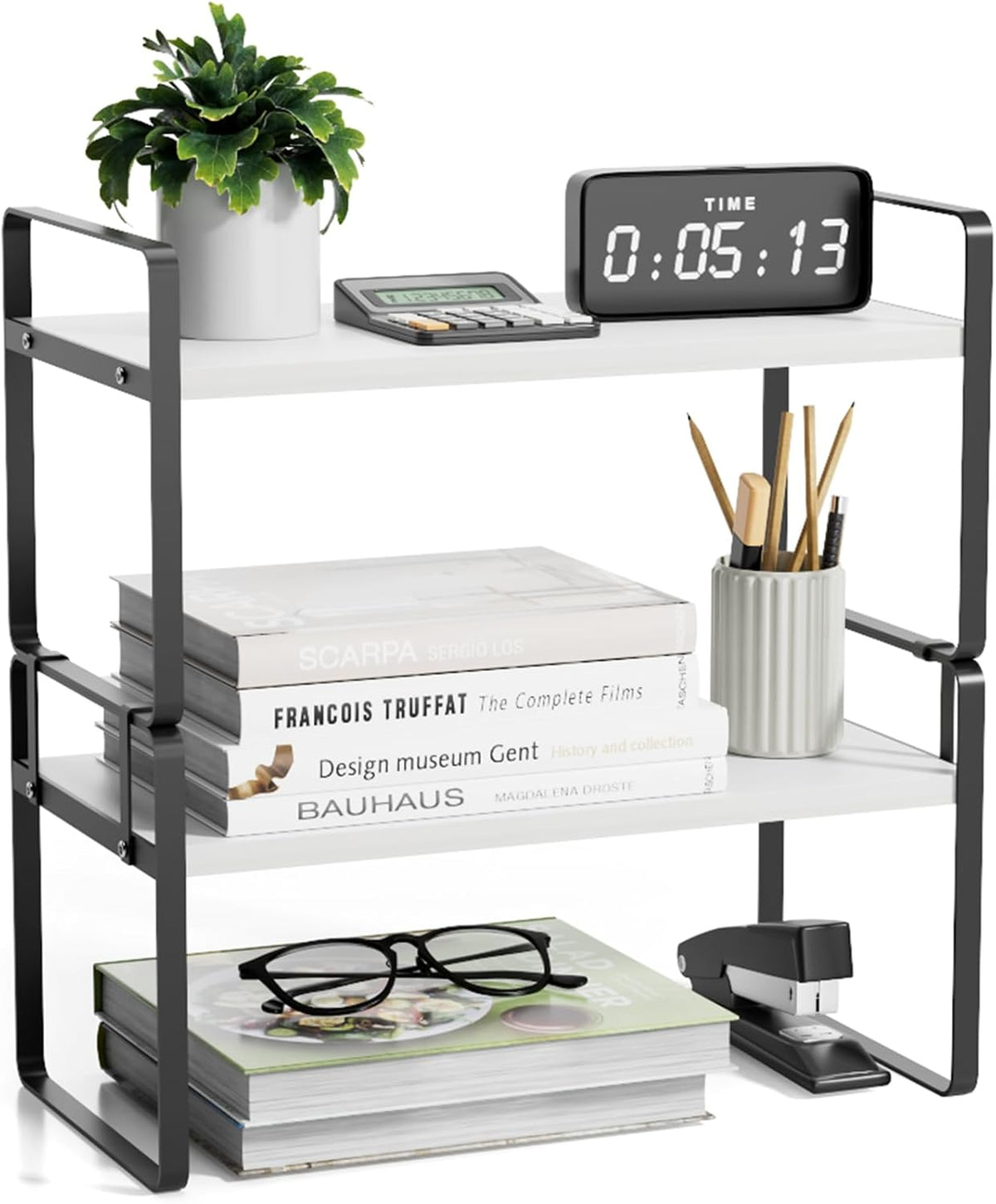 Desk Shelf Organizer for Top of Desk, Detachable 2 Tier Desktop Bookshelf