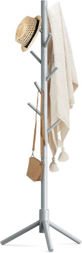 Wooden Coat Rack Stand with 8 Hooks Pine 3 Adjustable Coat Standing Tree