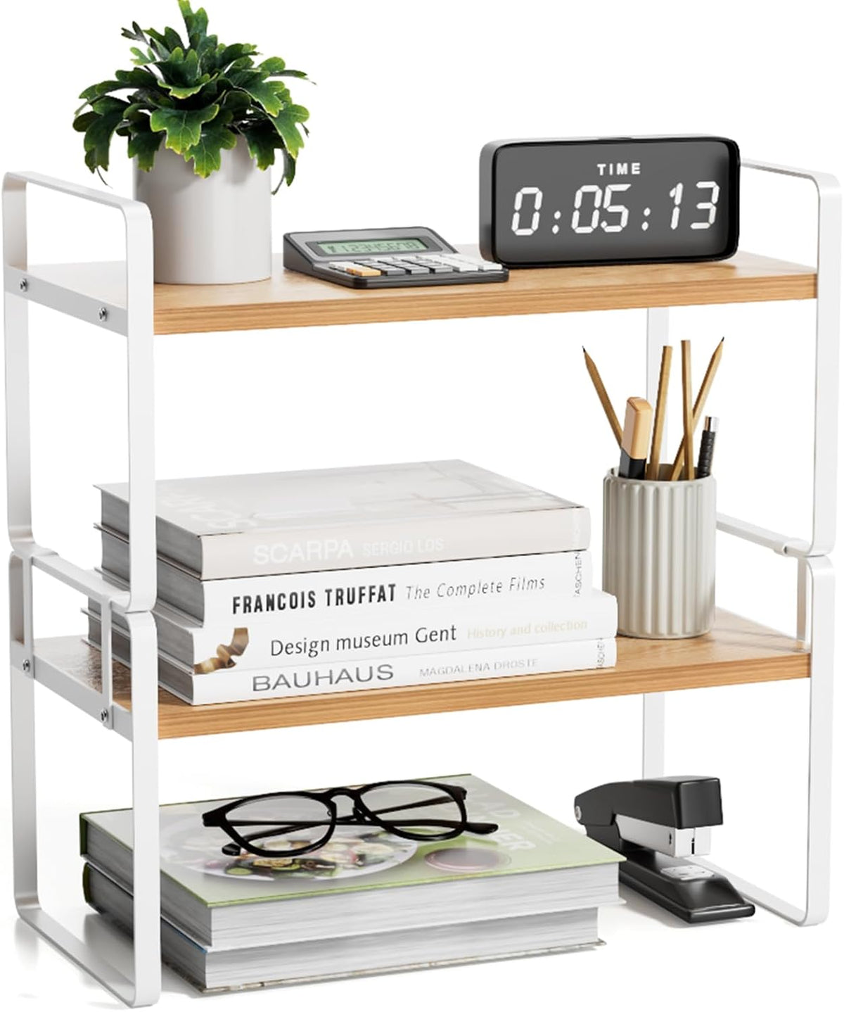 Desk Shelf Organizer for Top of Desk, Detachable 2 Tier Desktop Bookshelf