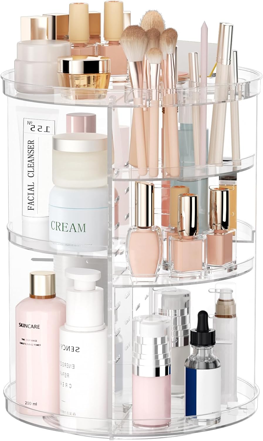 Rotating Makeup Organizer, DIY 8 Adjustable Layers Spinning Skincare Organizer, Cosmetic Display Case