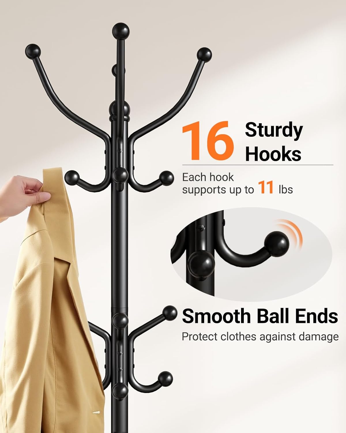 Metal Heavy Duty Coat Rack with Sturdy Marble Base