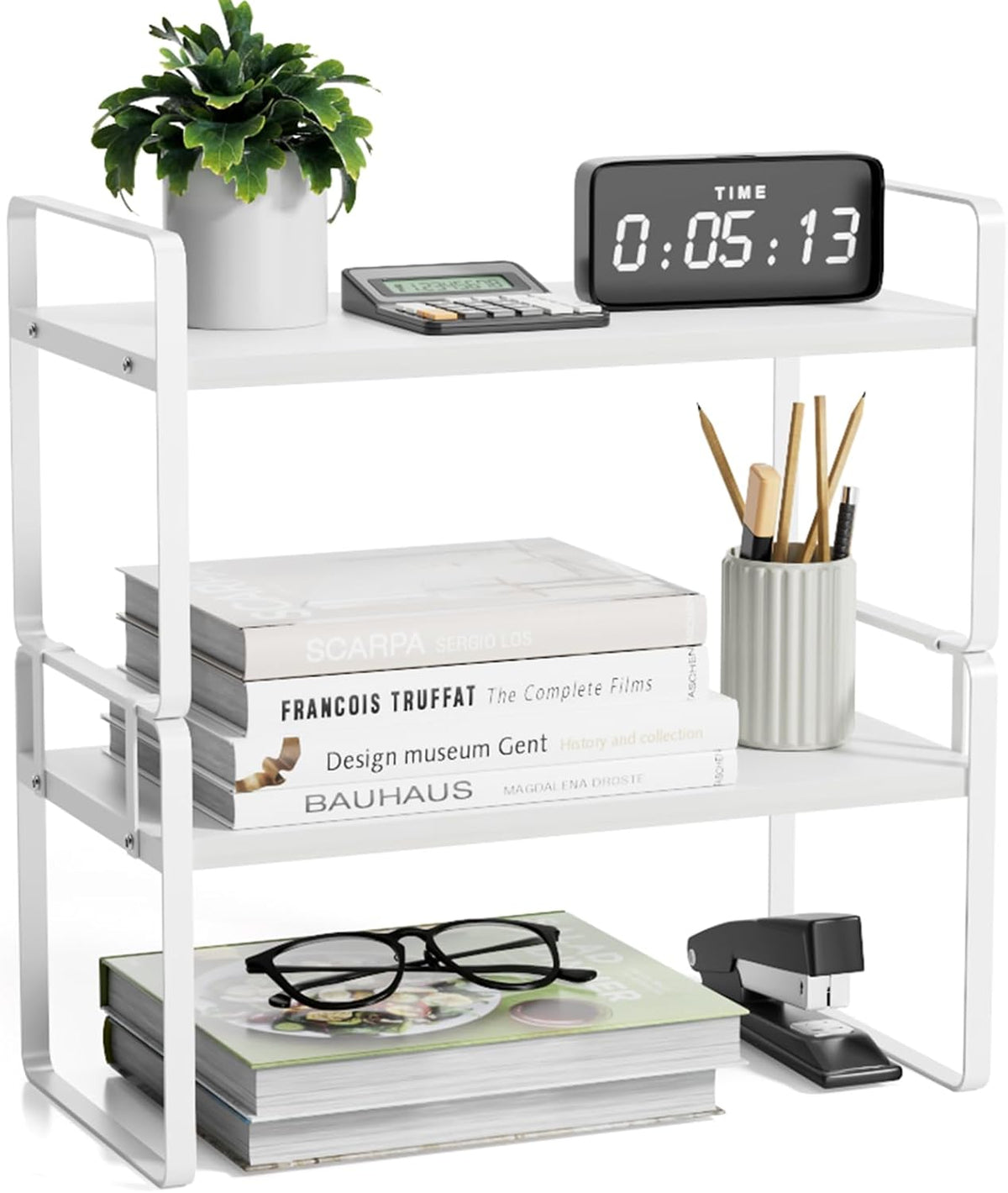 Desk Shelf Organizer for Top of Desk, Detachable 2 Tier Desktop Bookshelf