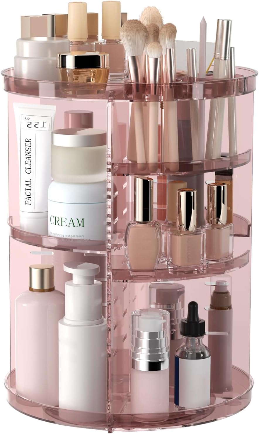 Rotating Makeup Organizer, DIY 8 Adjustable Layers Spinning Skincare Organizer, Cosmetic Display Case