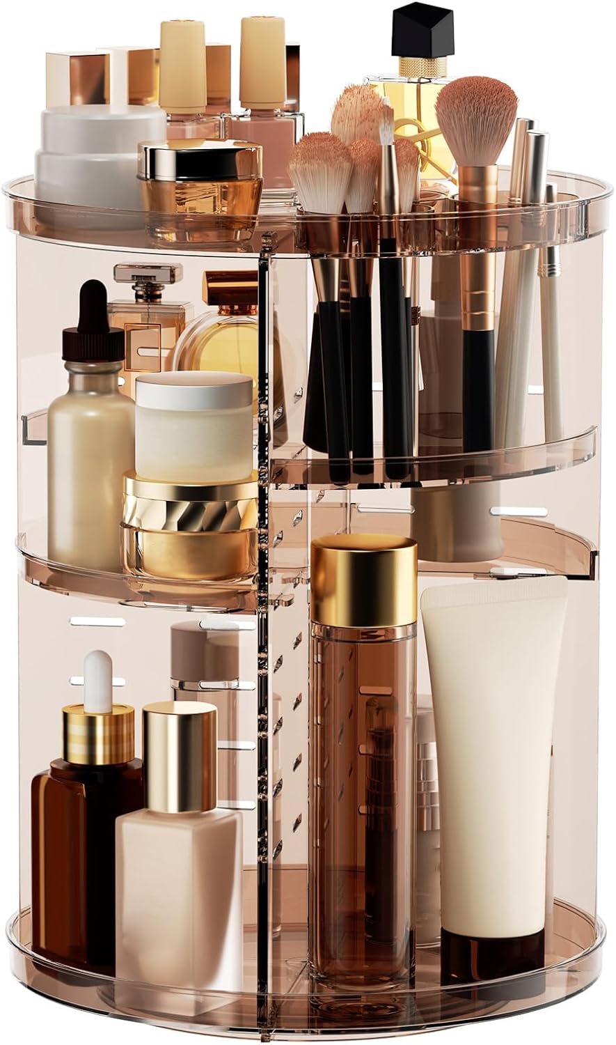 Rotating Makeup Organizer, DIY 8 Adjustable Layers Spinning Skincare Organizer, Cosmetic Display Case