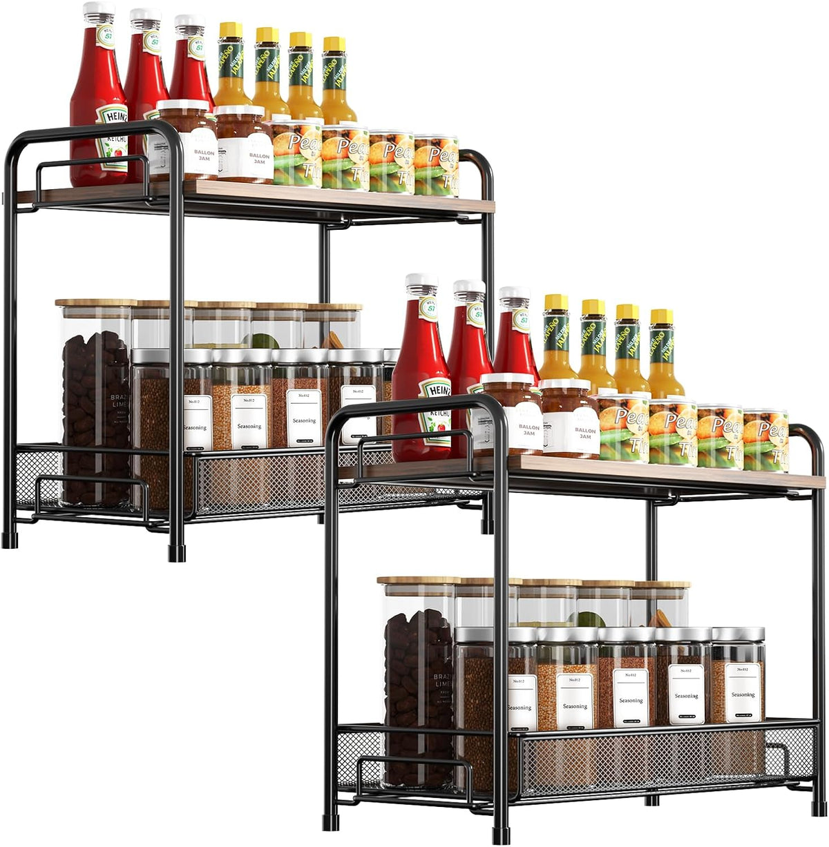 2-Tier Foldable Metal Rust-Proof Standing Large Seasoning Storage Shelf