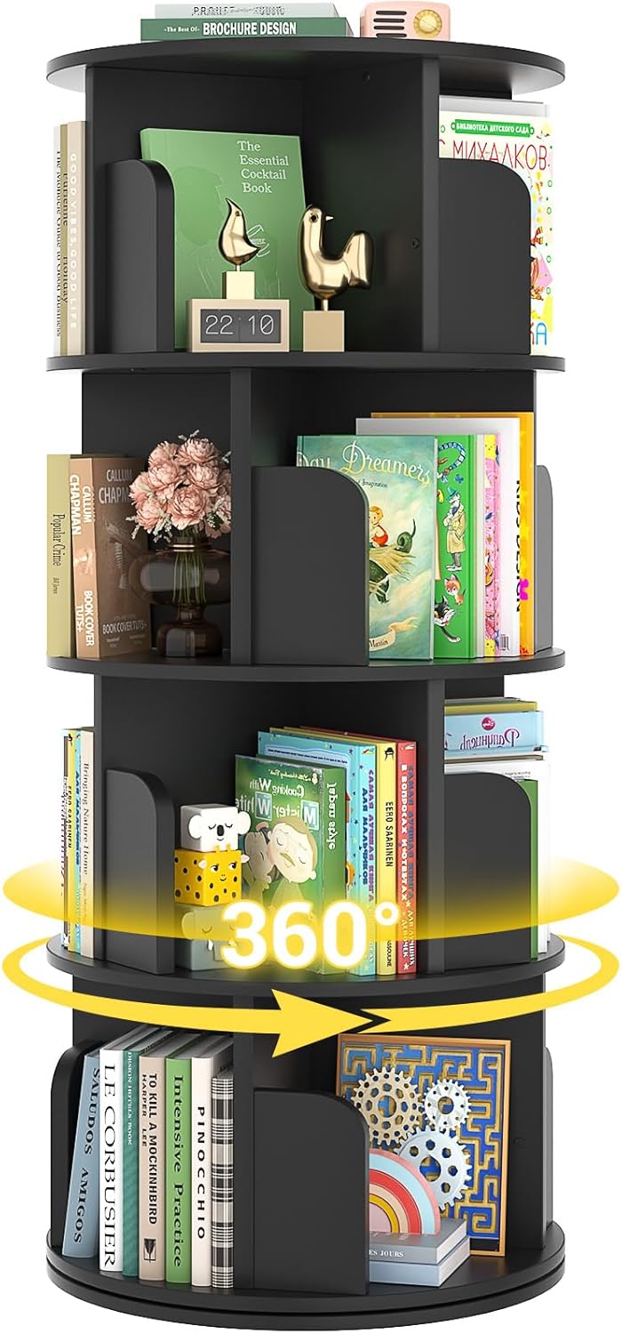 Rotating Bookshelf, 360 Display Spinning Bookcase Storage Rack