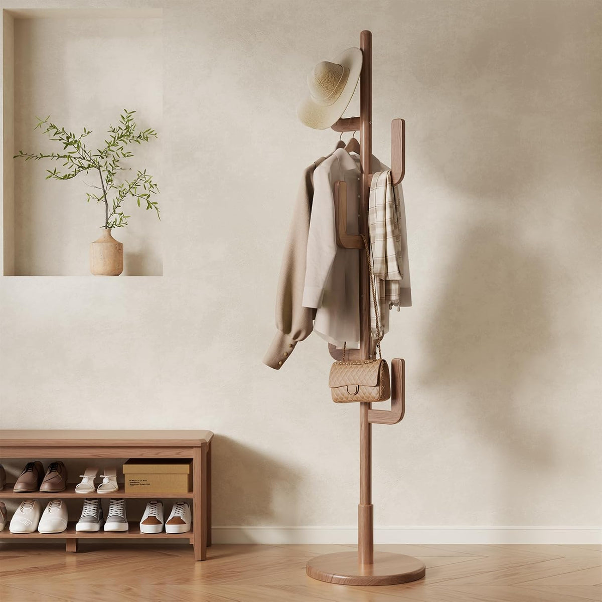 Solid Wood Cactus Coat Rack