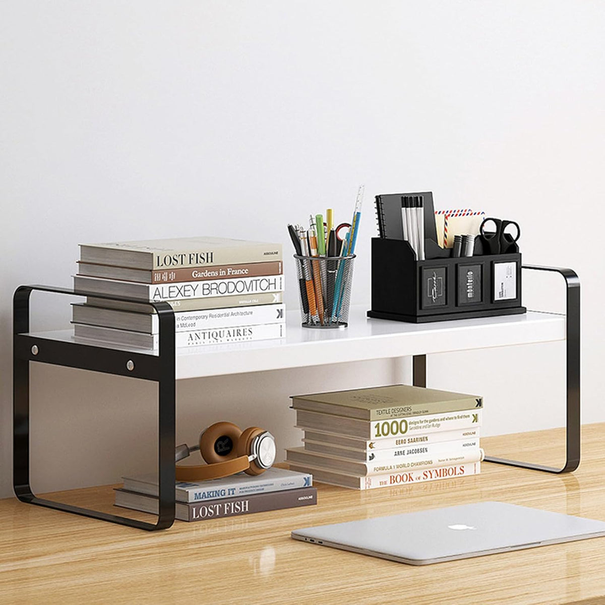 Desk Shelf Organizer for Top of Desk, Detachable 2 Tier Desktop Bookshelf