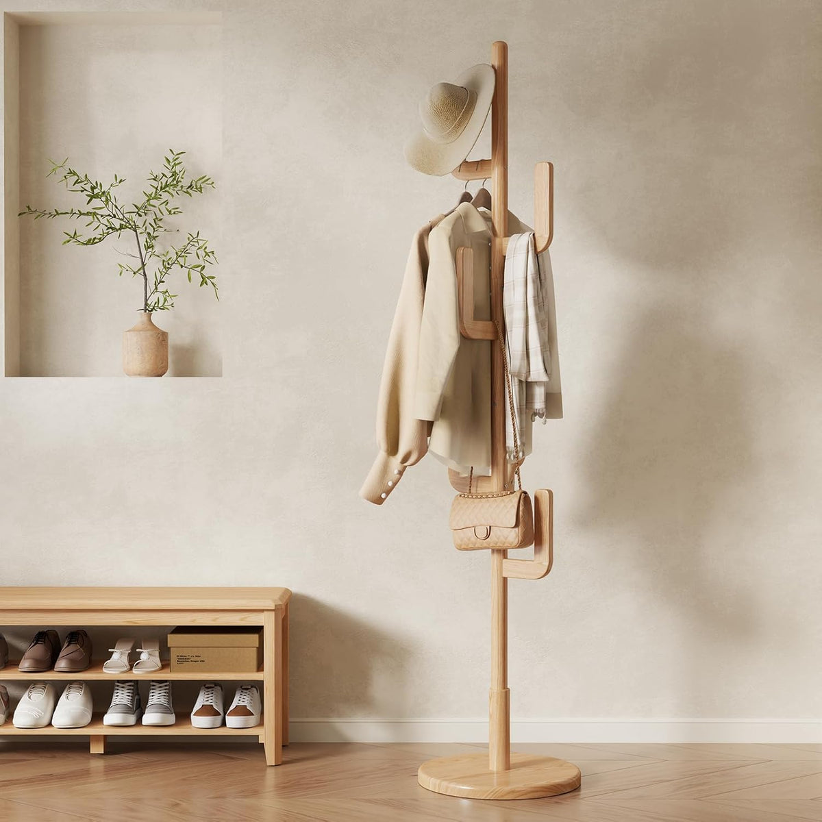 Solid Wood Cactus Coat Rack