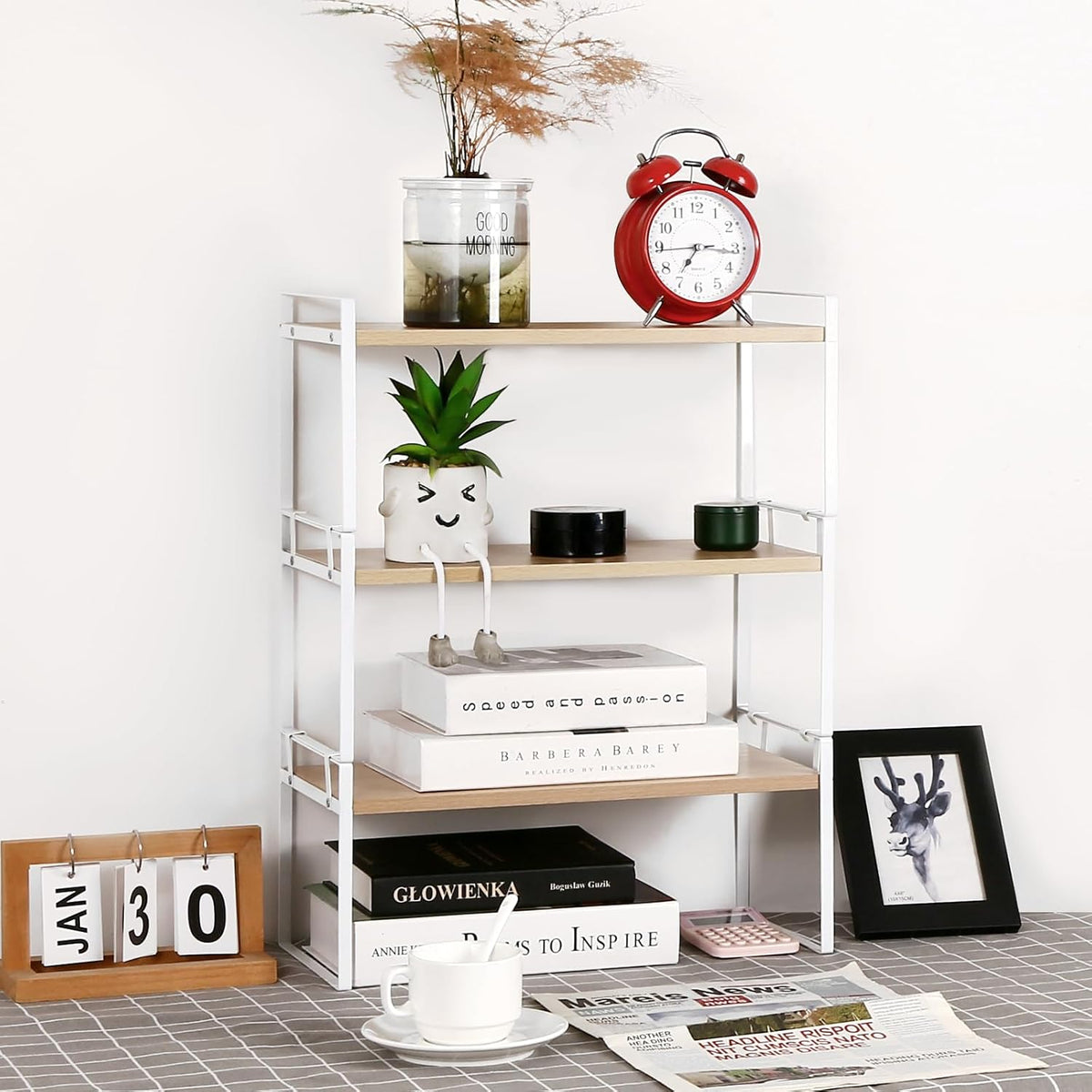 Desk Shelf Organizer for Top of Desk, Detachable 2 Tier Desktop Bookshelf