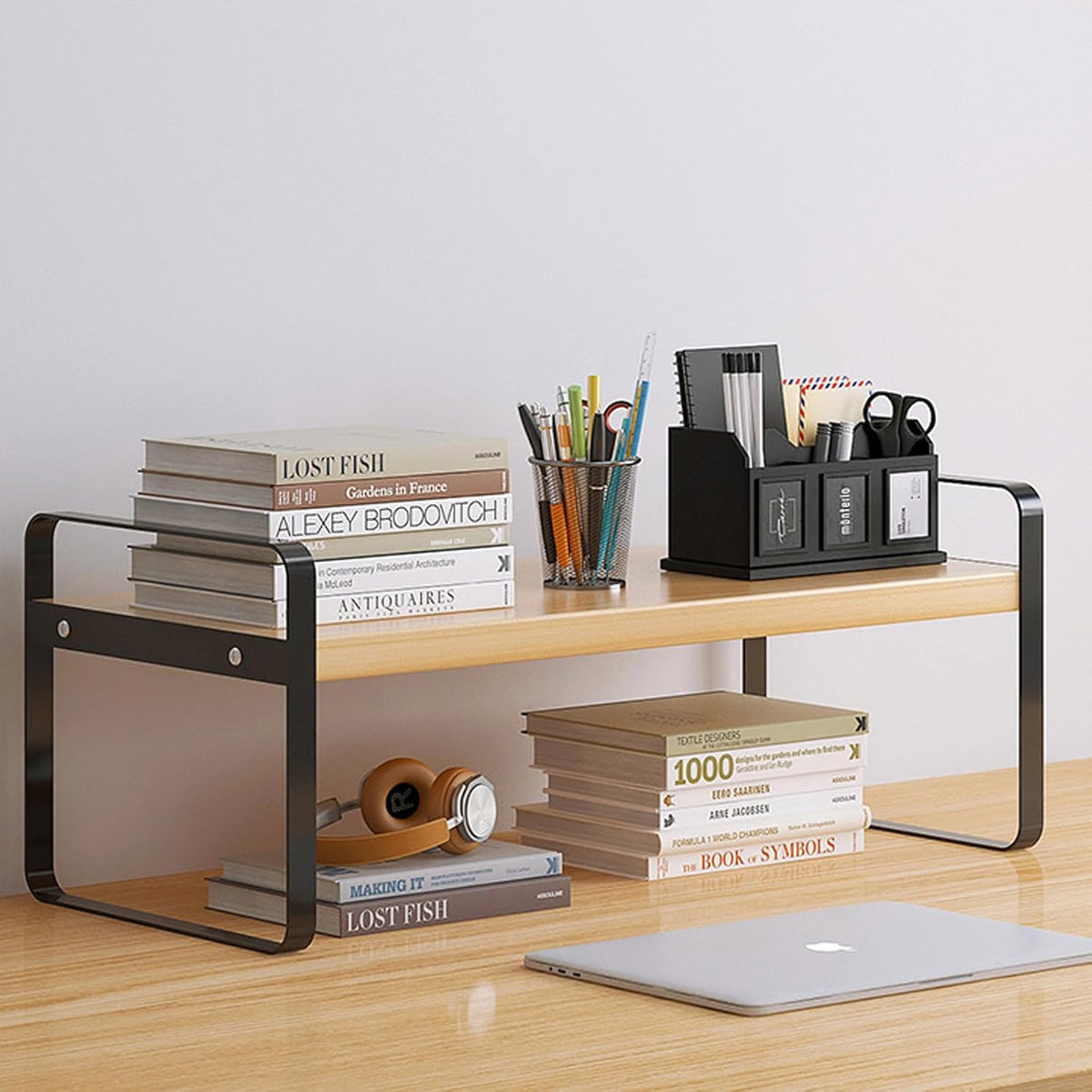 Desk Shelf Organizer for Top of Desk, Detachable 2 Tier Desktop Bookshelf