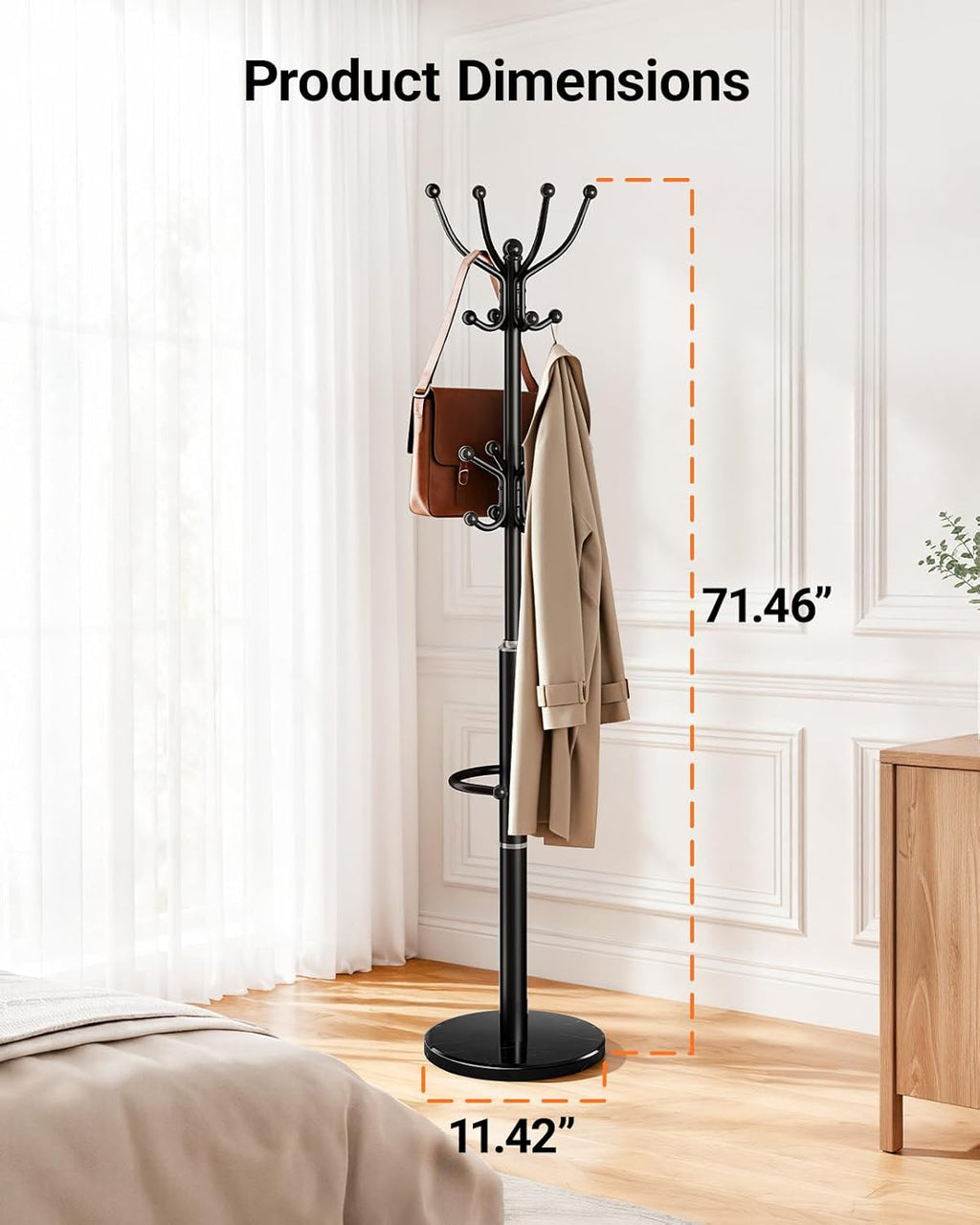Metal Heavy Duty Coat Rack with Sturdy Marble Base