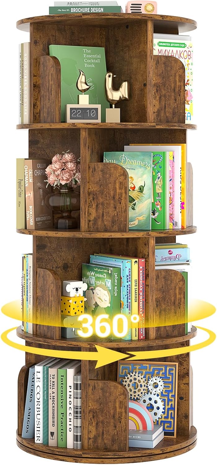 Rotating Bookshelf, 360 Display Spinning Bookcase Storage Rack