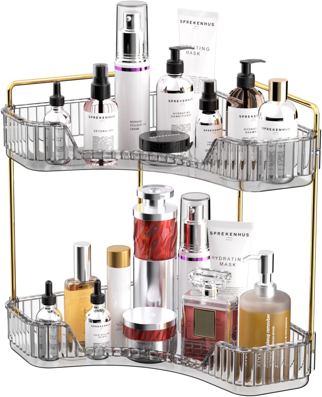 2 Tier Bathroom Counter Organizer, Multi-Function Corner Bathroom Organizer Countertop