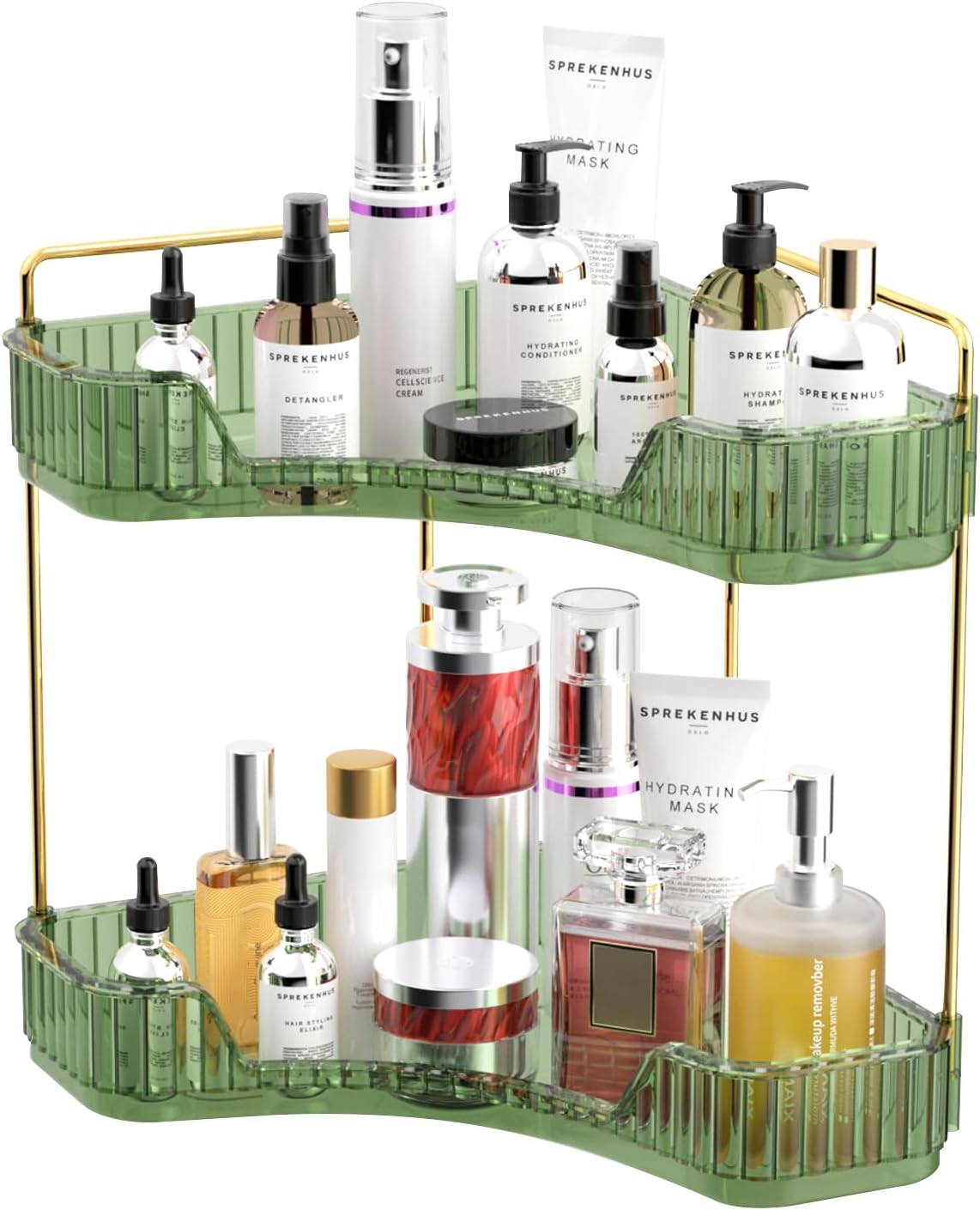 2 Tier Bathroom Counter Organizer, Multi-Function Corner Bathroom Organizer Countertop