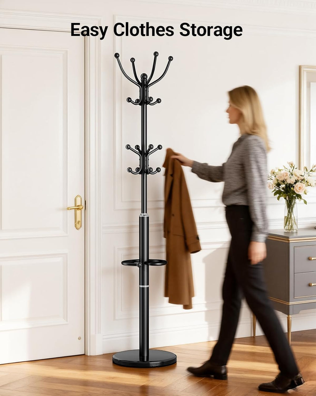 Metal Heavy Duty Coat Rack with Sturdy Marble Base