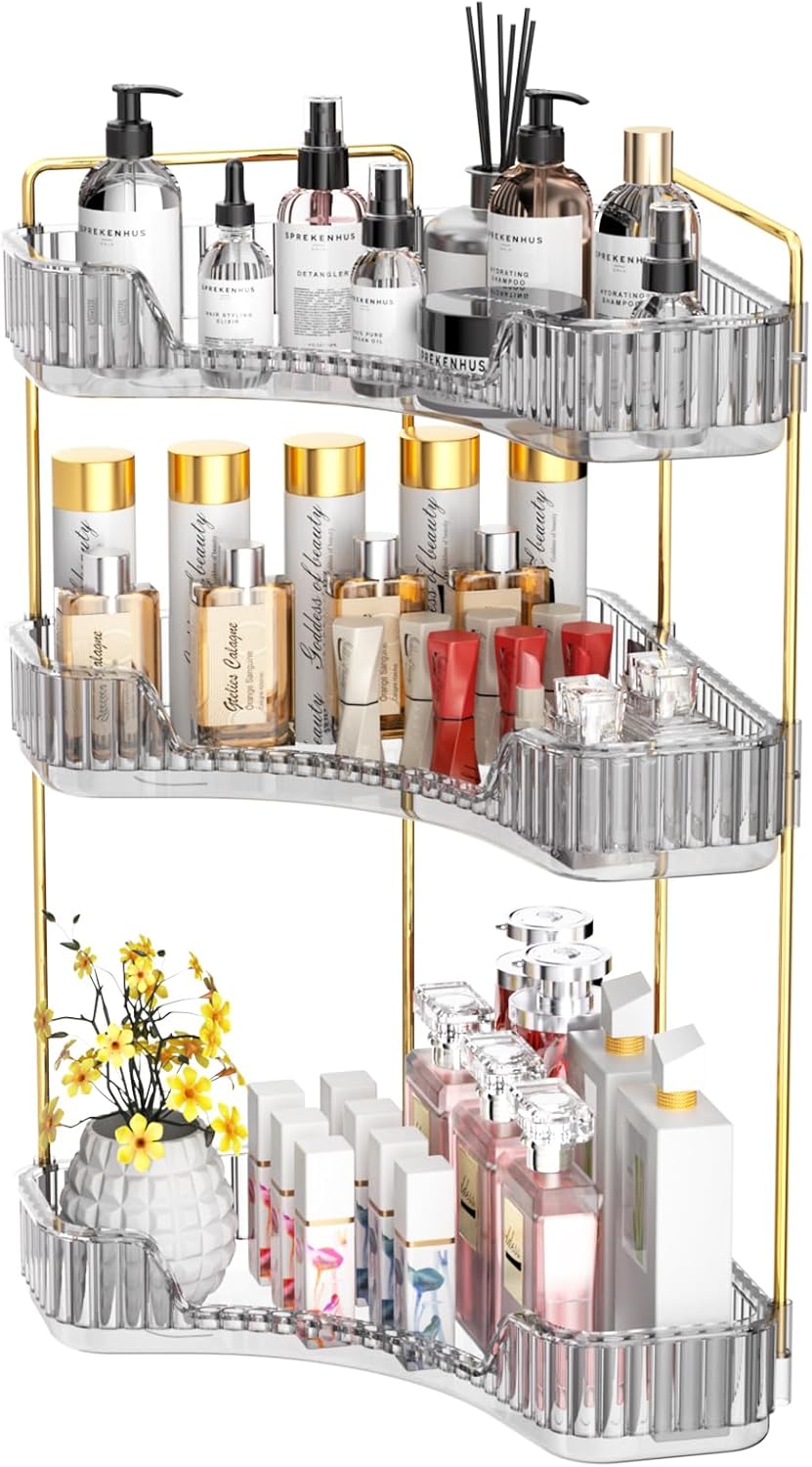 2 Tier Bathroom Counter Organizer, Multi-Function Corner Bathroom Organizer Countertop