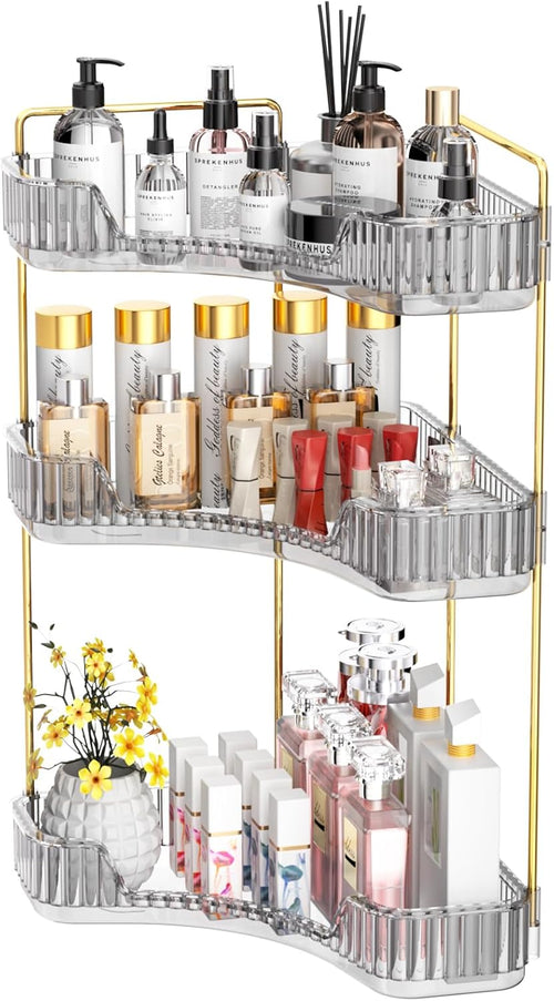 2 Tier Bathroom Counter Organizer, Multi-Function Corner Bathroom Organizer Countertop