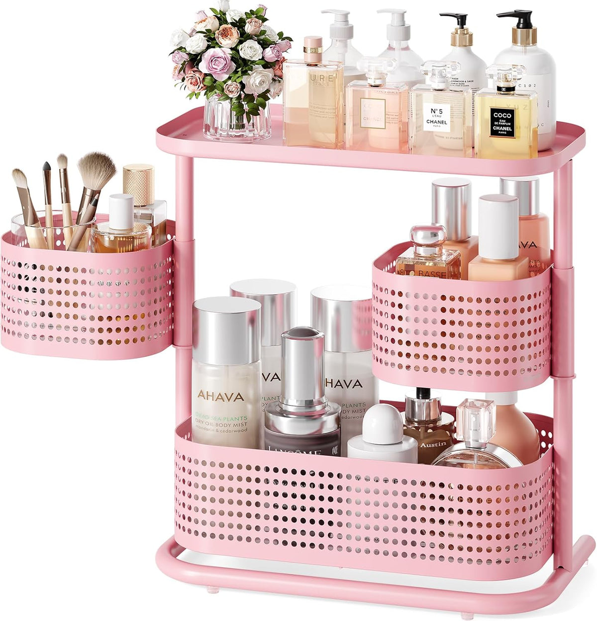 3 Tier Bathroom Counter Organizer, Rotating Countertop Vanity Storage Cabinet with Standing Shelf