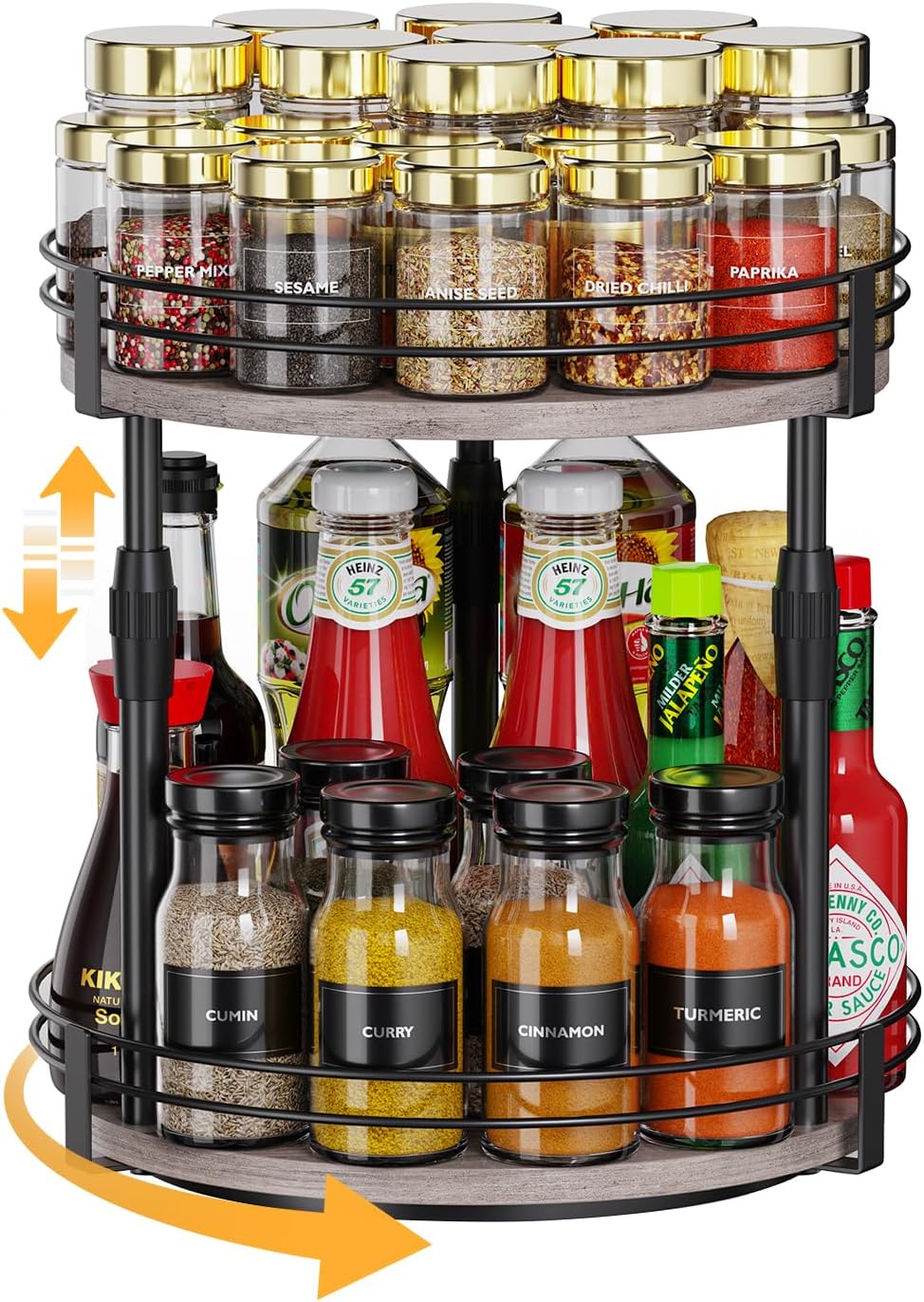 Across-Star Lazy-Susan-Spice-Rack -Organizer For Cabinet , 2-Tier Kitchen Counter Shelf Countertop Organizer
