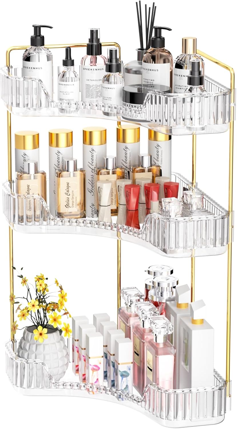 2 Tier Bathroom Counter Organizer, Multi-Function Corner Bathroom Organizer Countertop