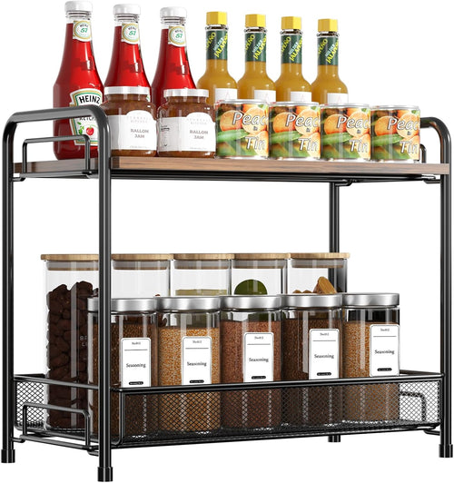 2-Tier Foldable Metal Rust-Proof Standing Large Seasoning Storage Shelf