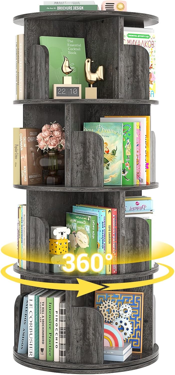 Rotating Bookshelf, 360 Display Spinning Bookcase Storage Rack