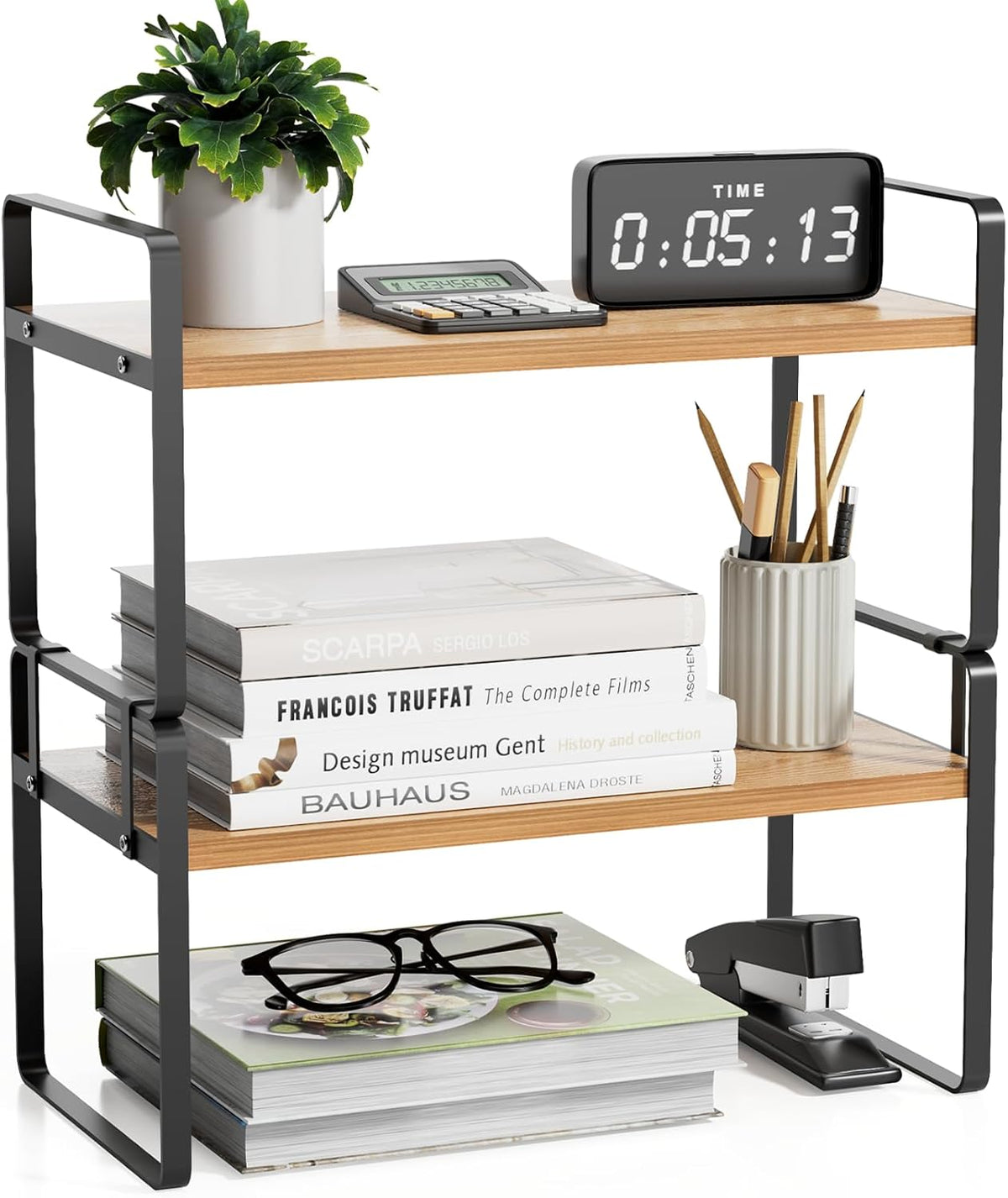 Desk Shelf Organizer for Top of Desk, Detachable 2 Tier Desktop Bookshelf