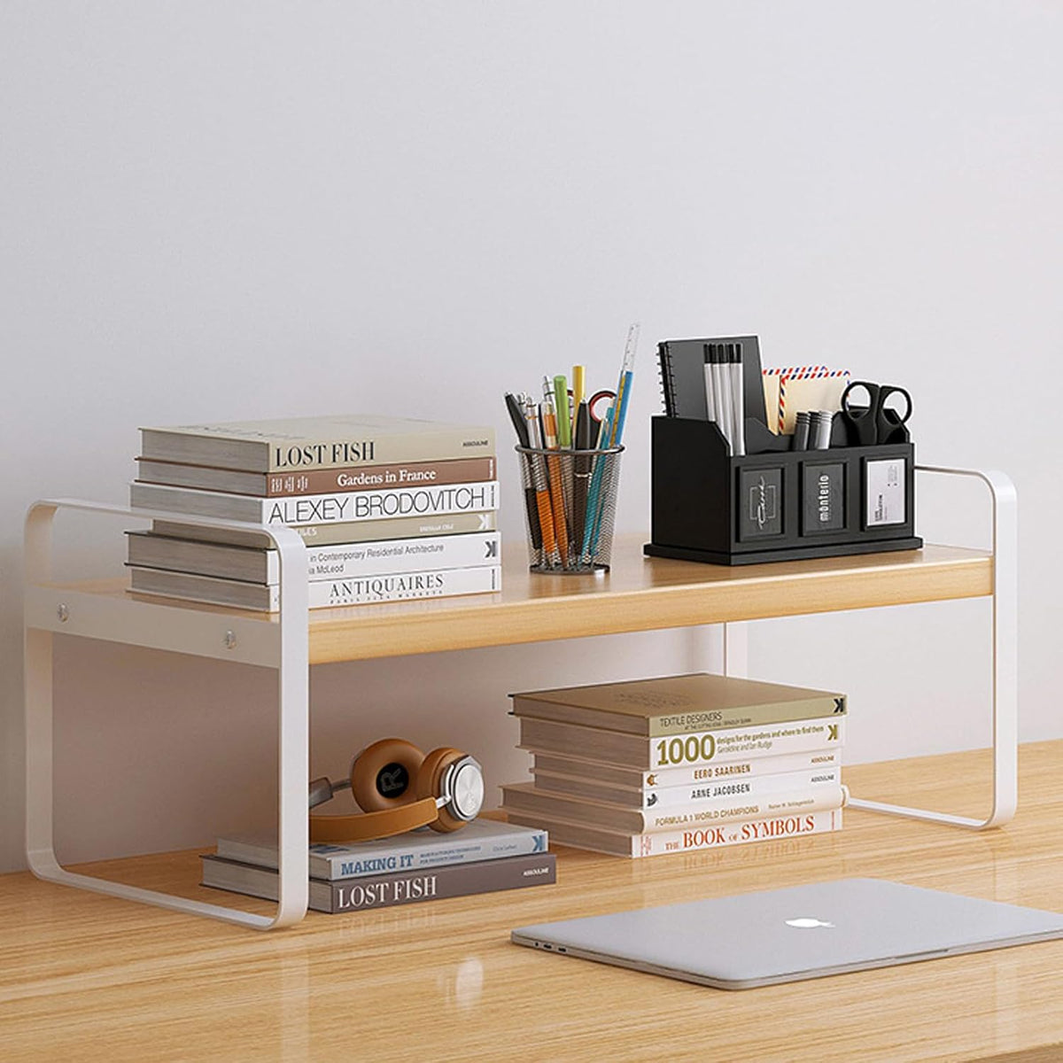 Desk Shelf Organizer for Top of Desk, Detachable 2 Tier Desktop Bookshelf