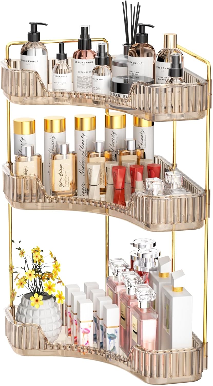 2 Tier Bathroom Counter Organizer, Multi-Function Corner Bathroom Organizer Countertop
