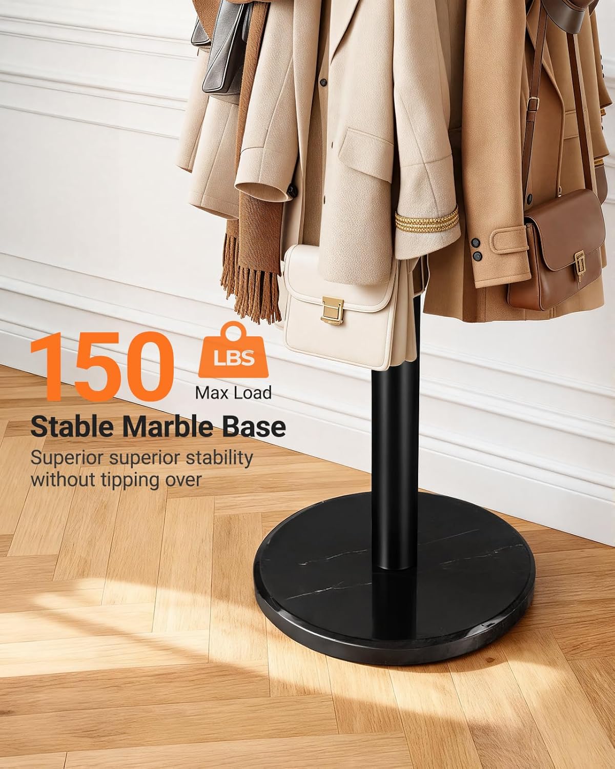 Metal Heavy Duty Coat Rack with Sturdy Marble Base