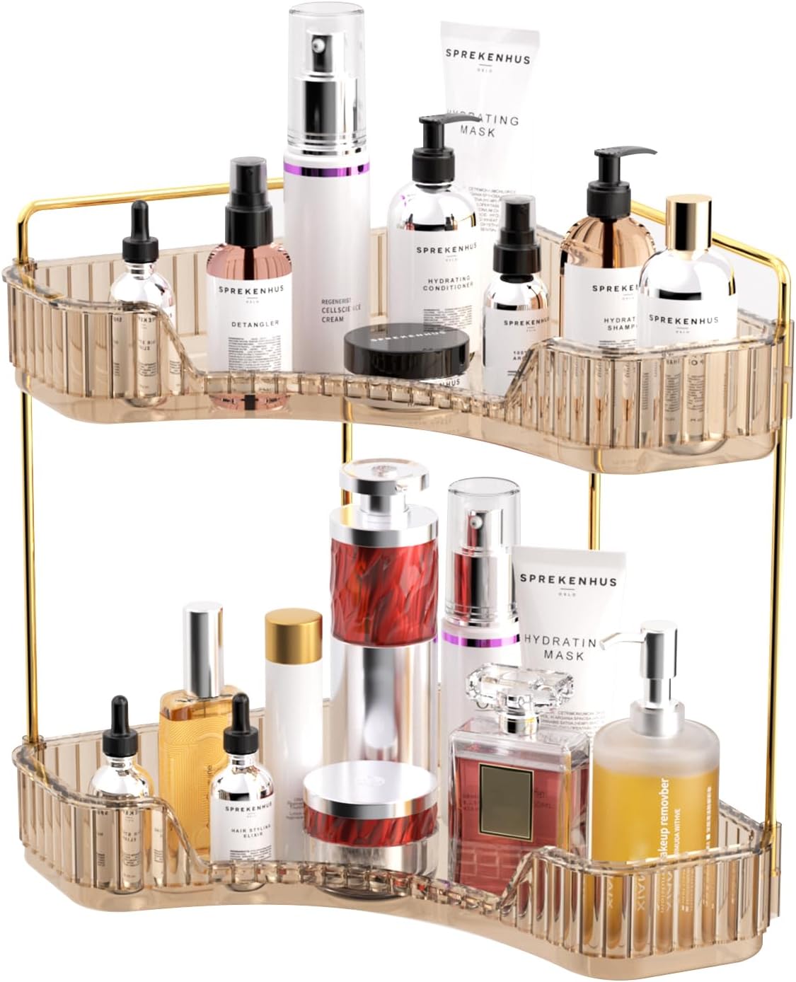 2 Tier Bathroom Counter Organizer, Multi-Function Corner Bathroom Organizer Countertop