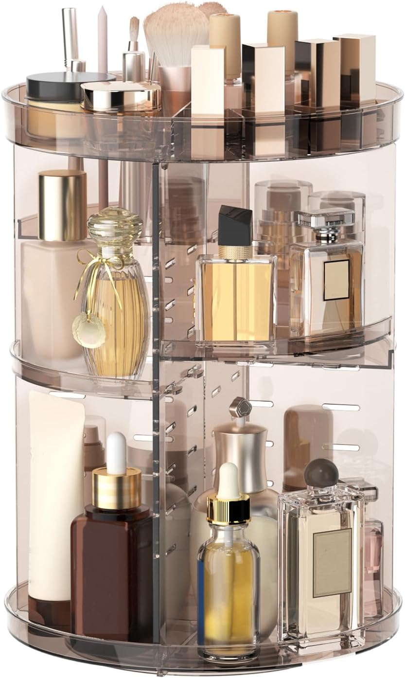 Rotating Makeup Organizer, DIY 8 Adjustable Layers Spinning Skincare Organizer, Cosmetic Display Case