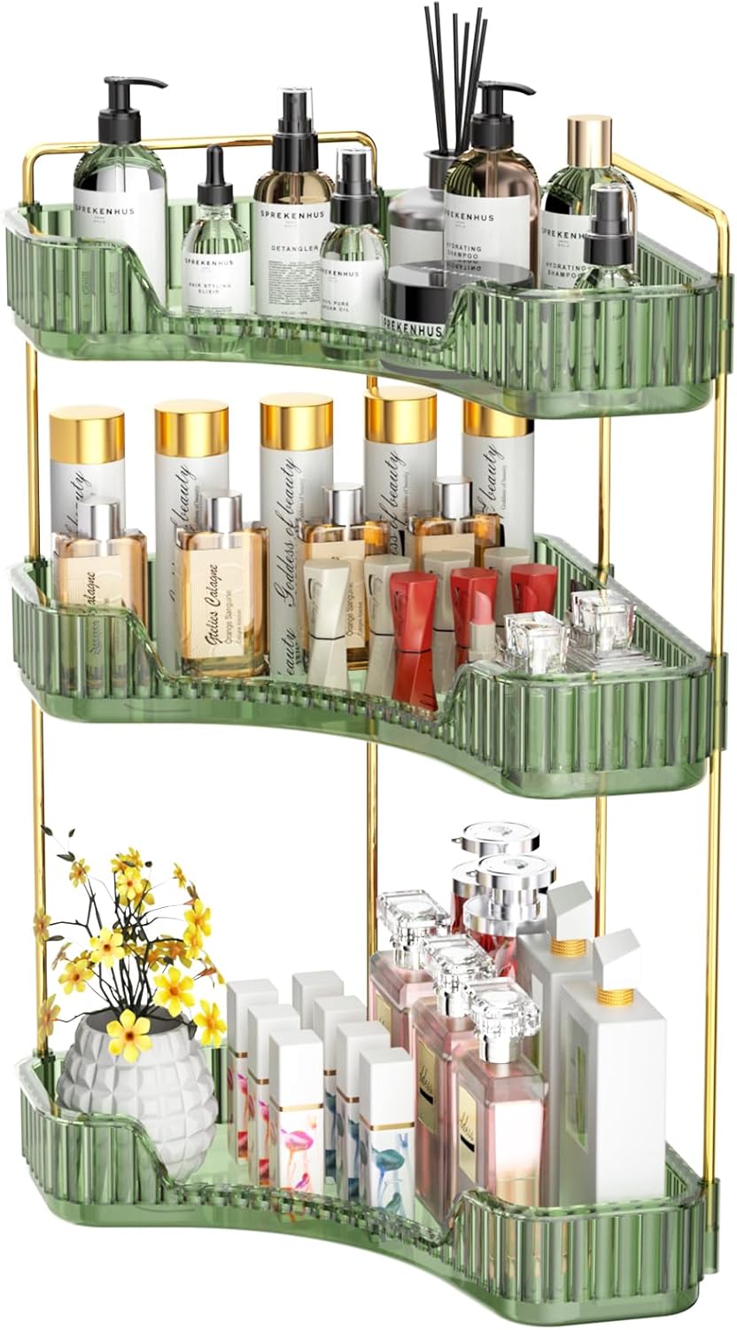 2 Tier Bathroom Counter Organizer, Multi-Function Corner Bathroom Organizer Countertop