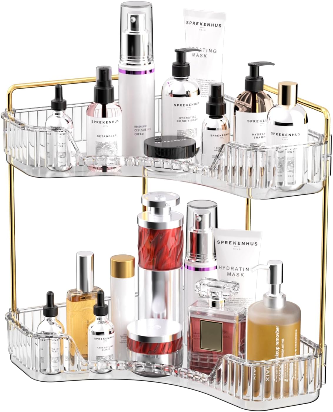 2 Tier Bathroom Counter Organizer, Multi-Function Corner Bathroom Organizer Countertop