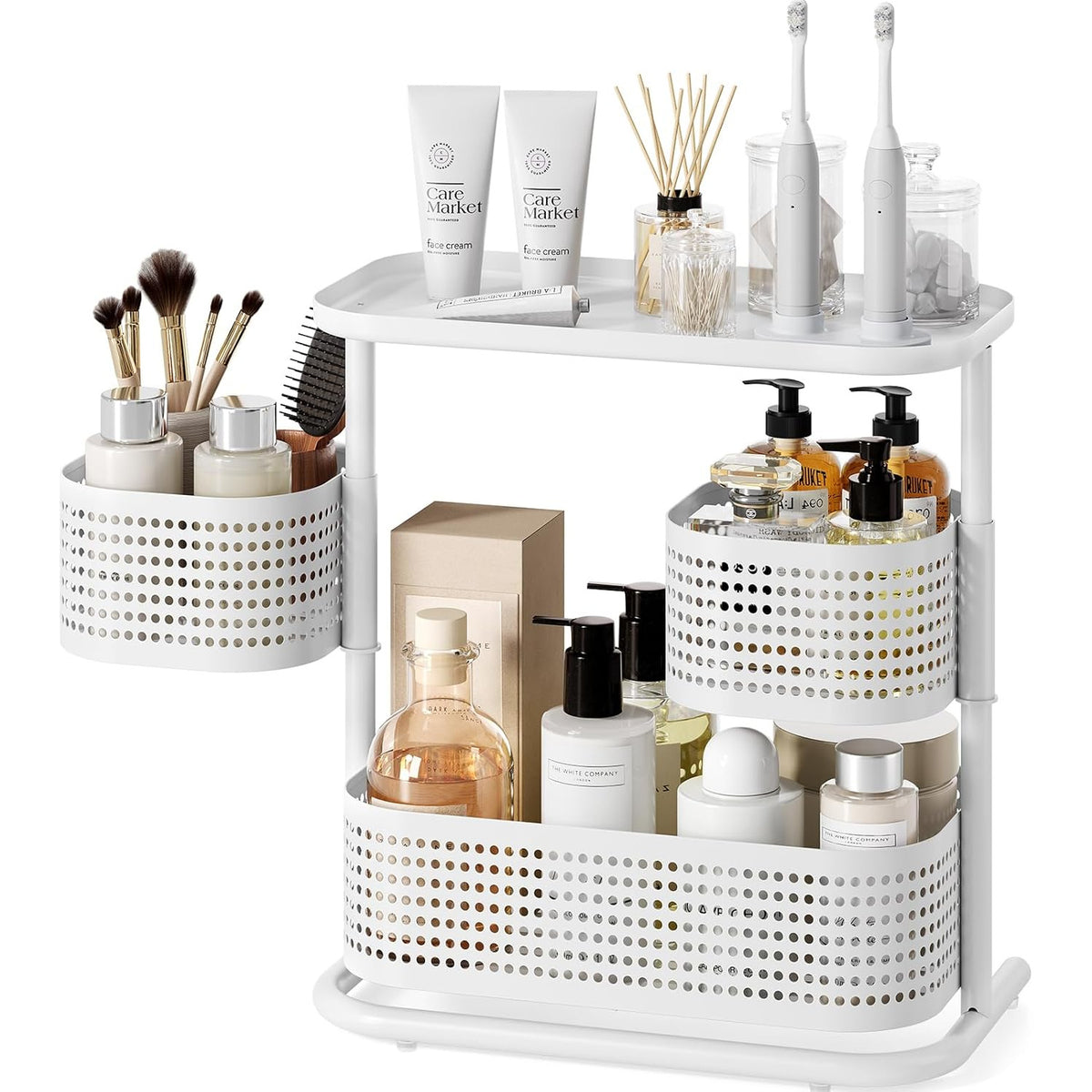 3 Tier Bathroom Counter Organizer, Rotating Countertop Vanity Storage Cabinet with Standing Shelf