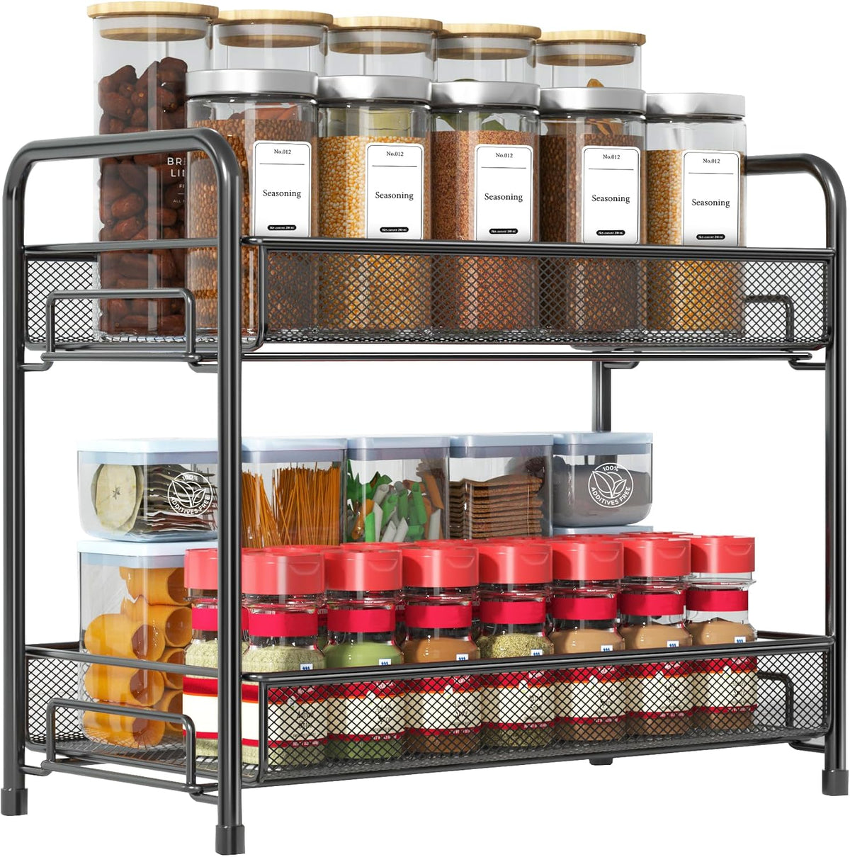2-Tier Foldable Metal Rust-Proof Standing Large Seasoning Storage Shelf