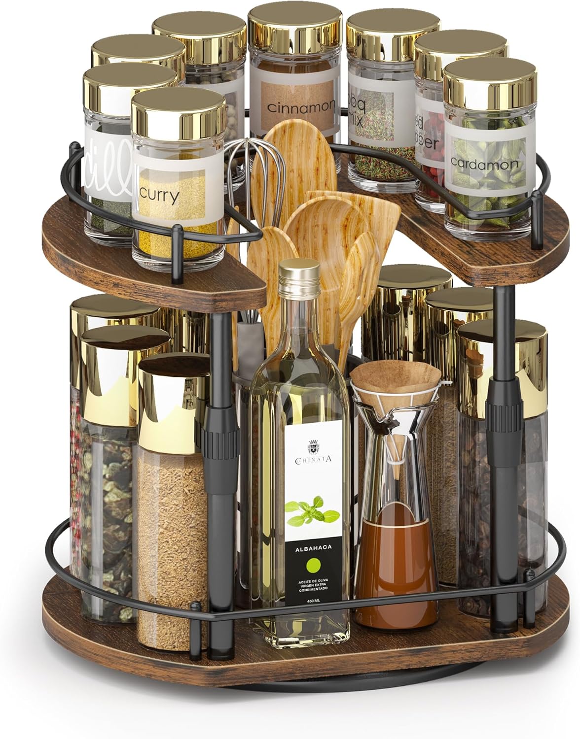 Across-Star Lazy-Susan-Spice-Rack -Organizer For Cabinet , 2-Tier Kitchen Counter Shelf Countertop Organizer