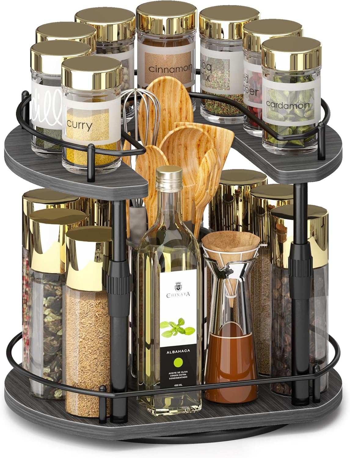 Across-Star Lazy-Susan-Spice-Rack -Organizer For Cabinet , 2-Tier Kitchen Counter Shelf Countertop Organizer