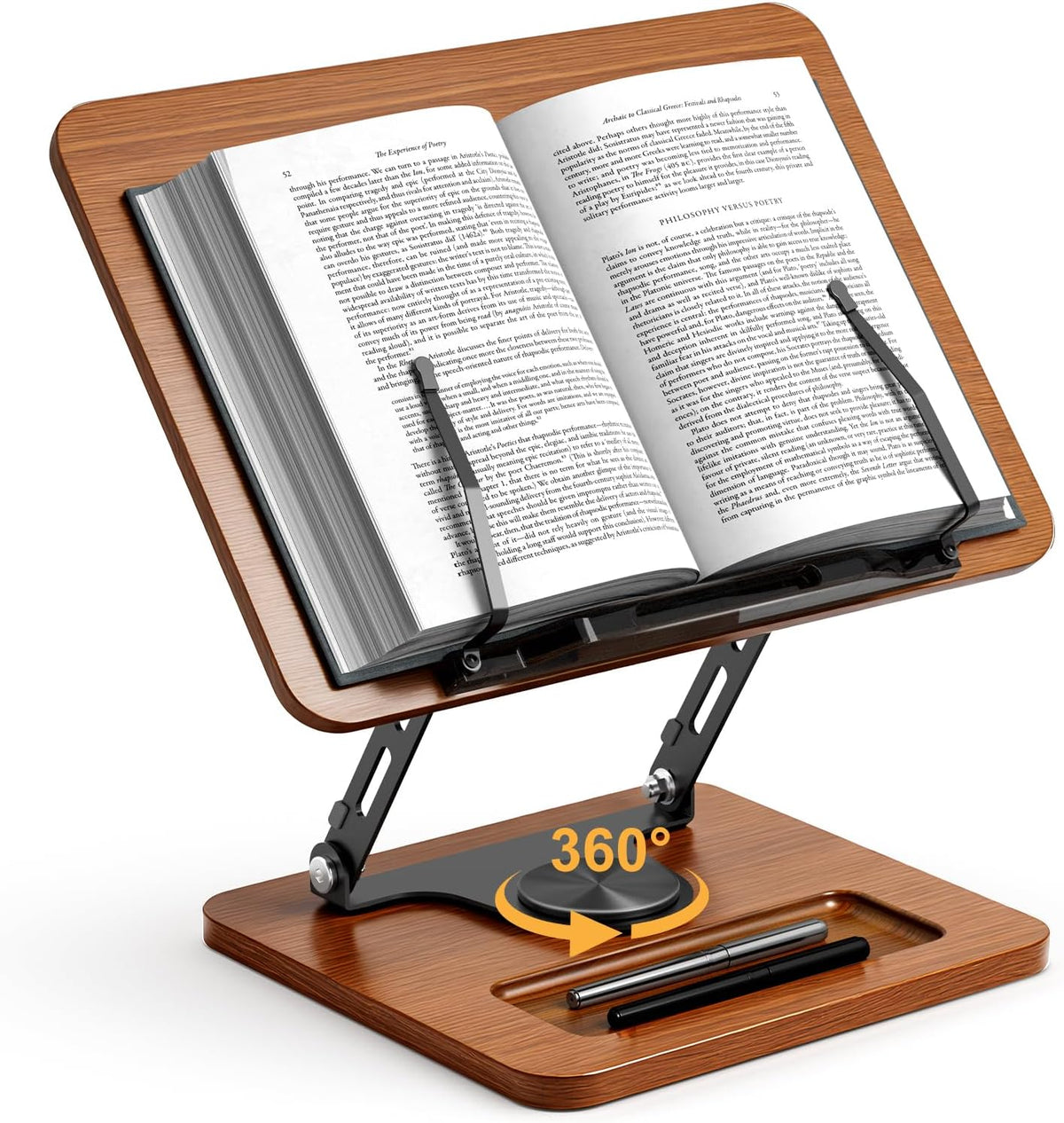 Book Stand for Reading, 360° Rotating Hands Free Book Holder