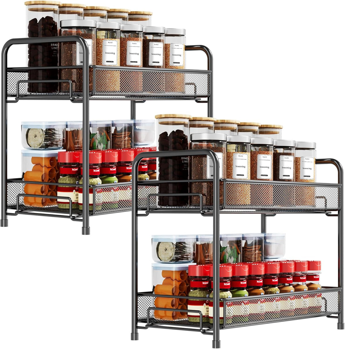 2-Tier Foldable Metal Rust-Proof Standing Large Seasoning Storage Shelf