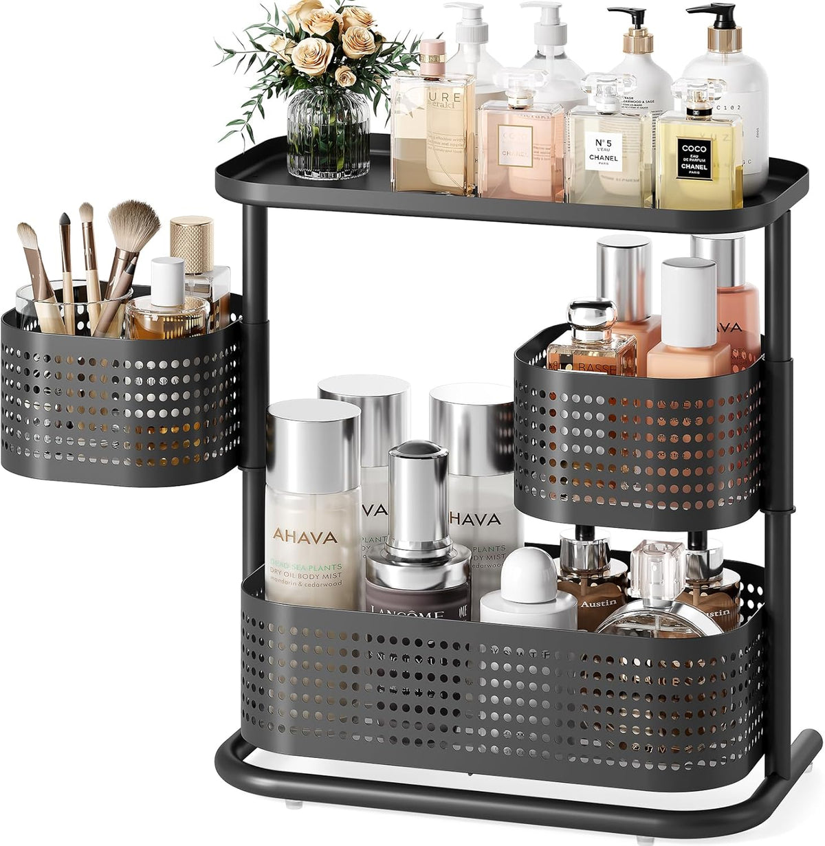 3 Tier Bathroom Counter Organizer, Rotating Countertop Vanity Storage Cabinet with Standing Shelf